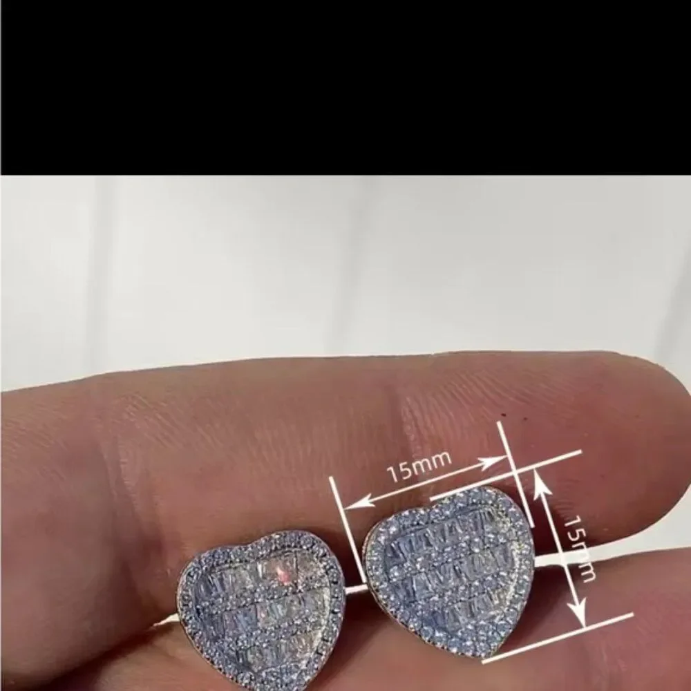 Elegant Silver Rhinestone Romantic Love Crystal Stud Heart Earrings - Picture 6 of 6